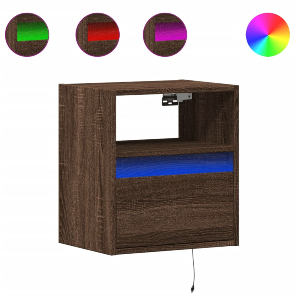 vidaXL Wall-mounted Bedside Cabinet with LED Lights Floating Cabinet Brown Oak