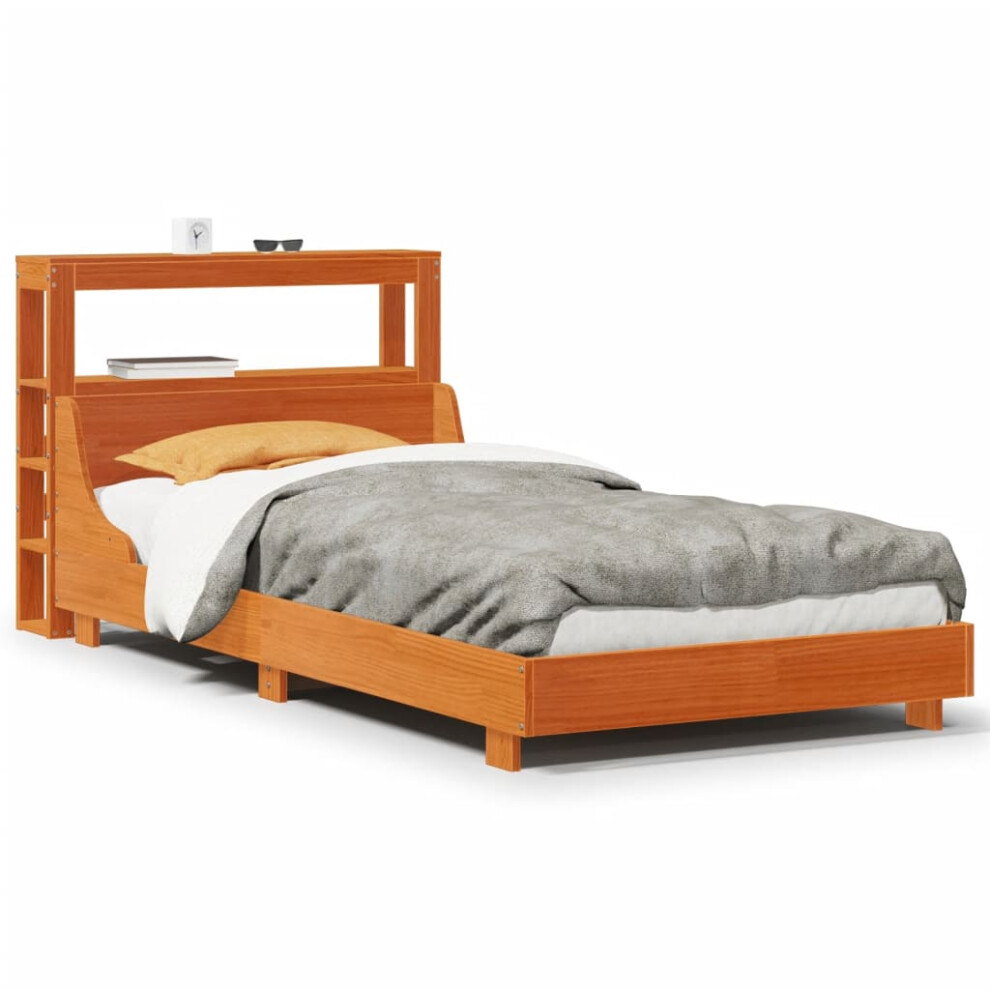 vidaXL Bed Frame with Headboard Bed Wax Brown Small Single Solid Wood Pine