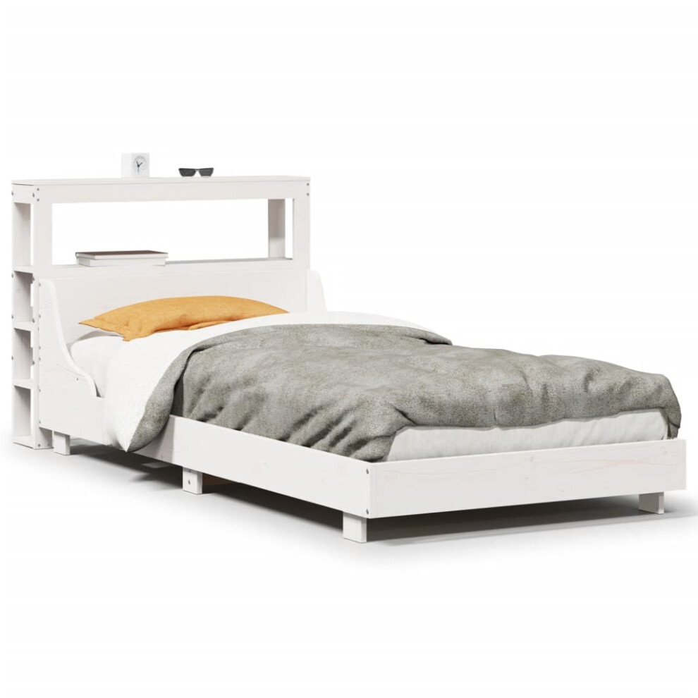 vidaXL Bed Frame with Headboard Bed Base White 100x200 cm Solid Wood Pine