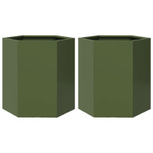 vidaXL Garden Planter Flower Pot Planter Pot 2 pcs Olive Green Hexagon Steel