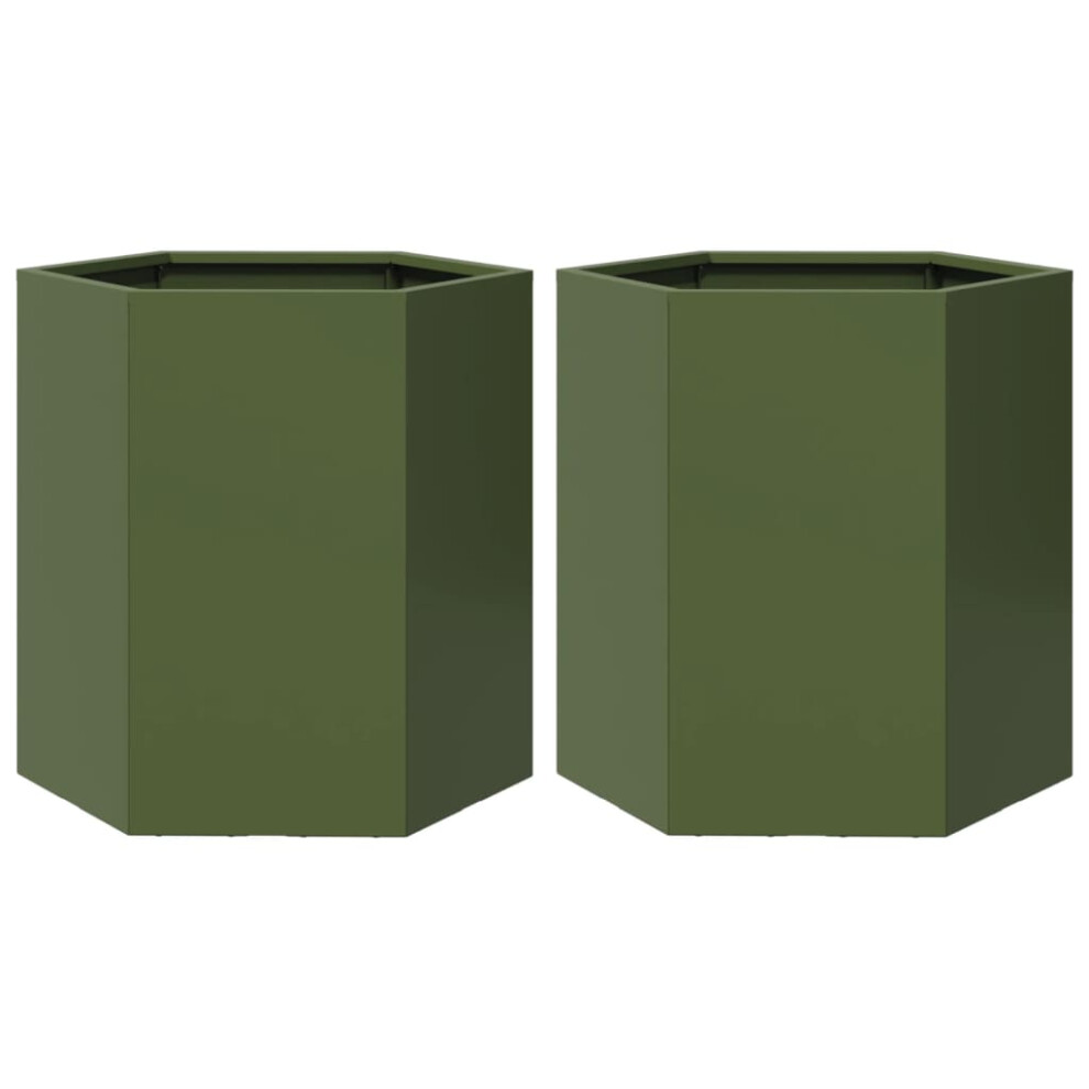Vidaxl Garden Planter Flower Pot Planter Pot 2 Pcs Olive Green Hexagon Steel