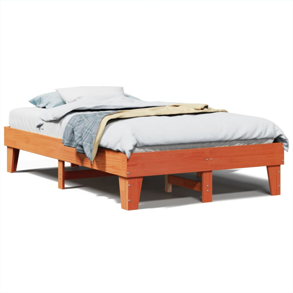 vidaXL Bed Frame without Mattress Wax Brown 135x190 cm Double Solid Wood Pine