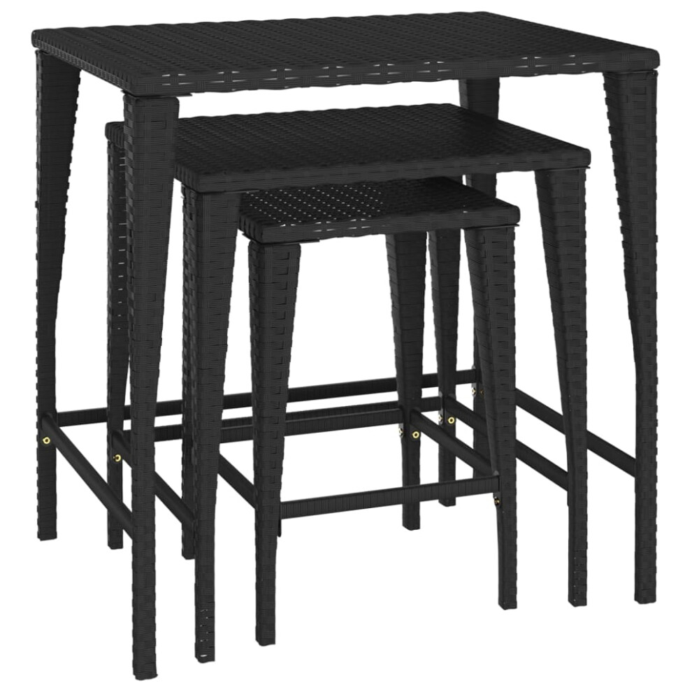 vidaXL Garden Nesting Tables Side Table Coffee Table 3 pcs Black Poly Rattan