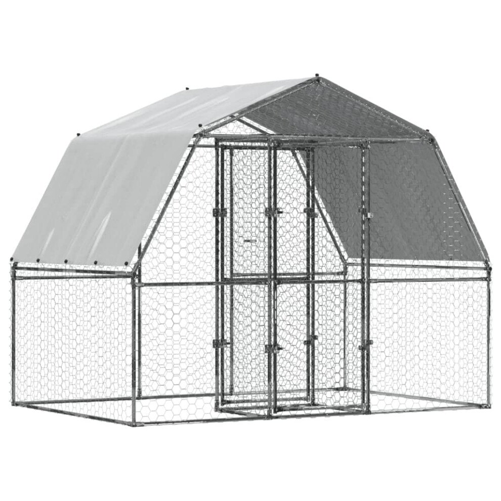 vidaXL Chicken Cage with Roof and Door Hen Run Cage Silver Galvanised Steel