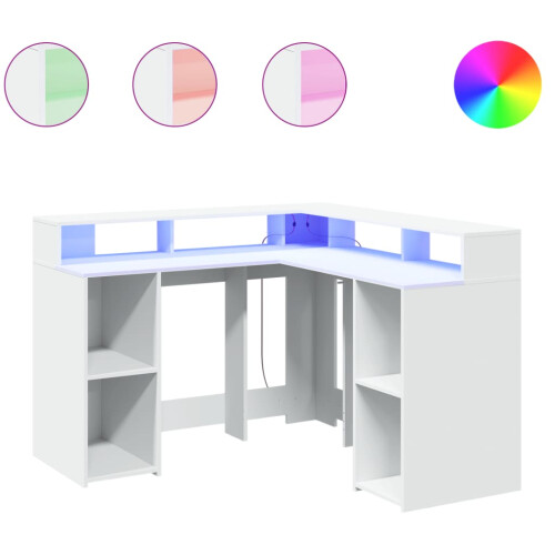 VidaXL vidaXL Desk with LED Lights Writing Table Working Table White Engineered Wood