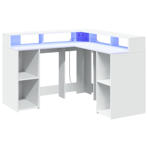 VidaXL vidaXL Desk with LED Lights Writing Table Working Table White Engineered Wood 2