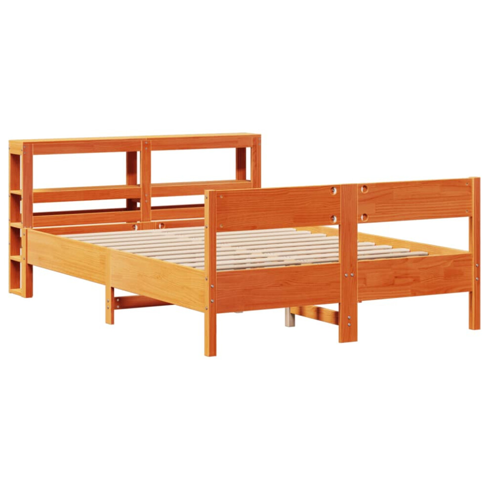 vidaXL Bed Frame with Headboard Bed Base Wax Brown 140x200 cm Solid Wood Pine