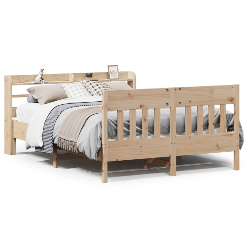 vidaXL Bed Frame with Headboard Bed Base 150x200 cm King Size Solid Wood Pine