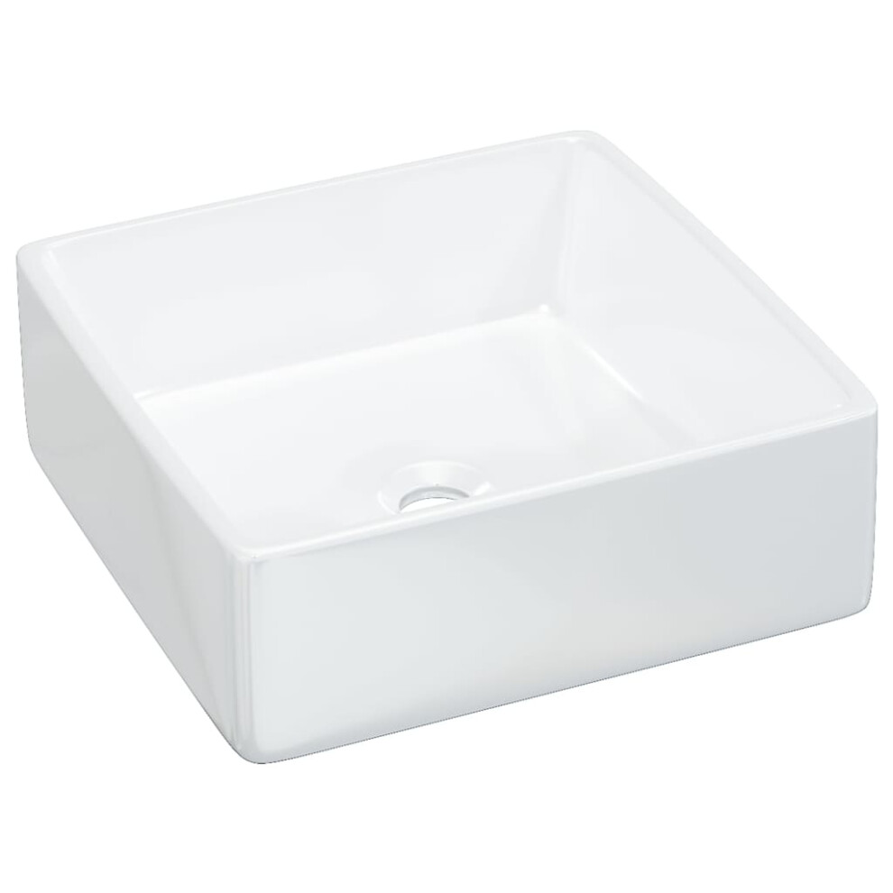 vidaXL Wash Basin Countertop Wash Sink Cloakroom Basin White Ceramic Square