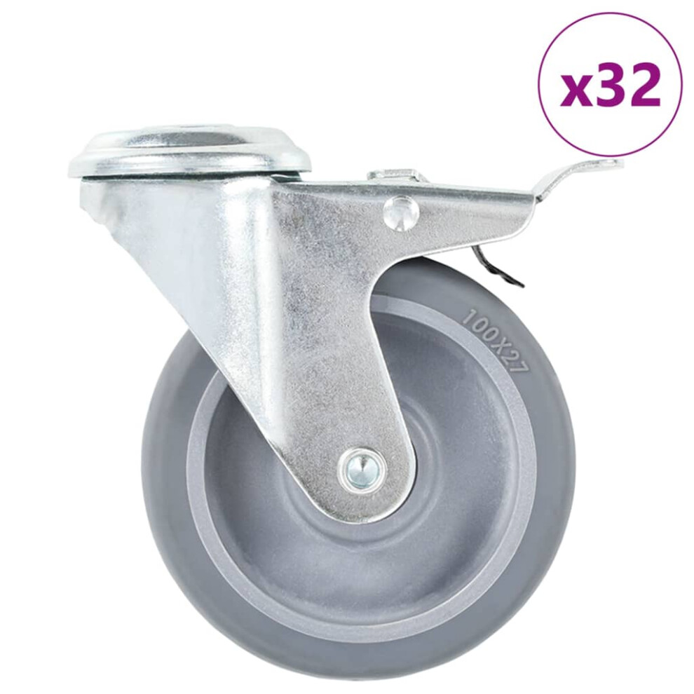 vidaXL 32x Bolt Hole Swivel Casters with Double Brakes 100mm Trolley Wheels