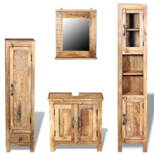 vidaXL Vanity Cabinet Cupboard with Mirror and 2 Side Cabinets Solid Mango Wood