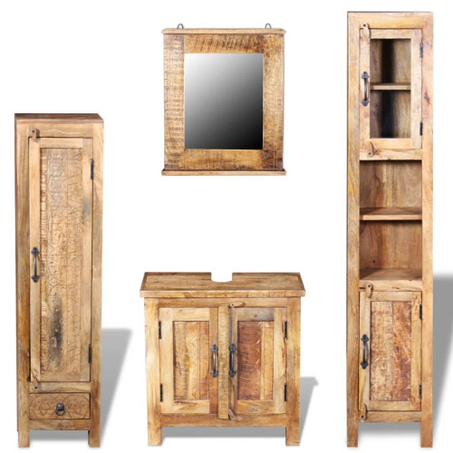 VidaXL vidaXL Vanity Cabinet Cupboard with Mirror and 2 Side Cabinets Solid Mango Wood