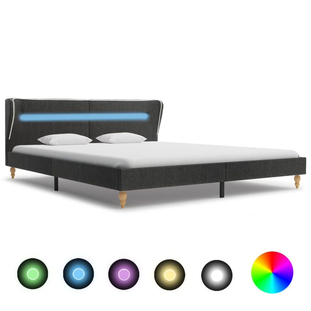 vidaXL Bed Frame with LED Bed Base Dark Grey Burlap 180x200 cm Super King