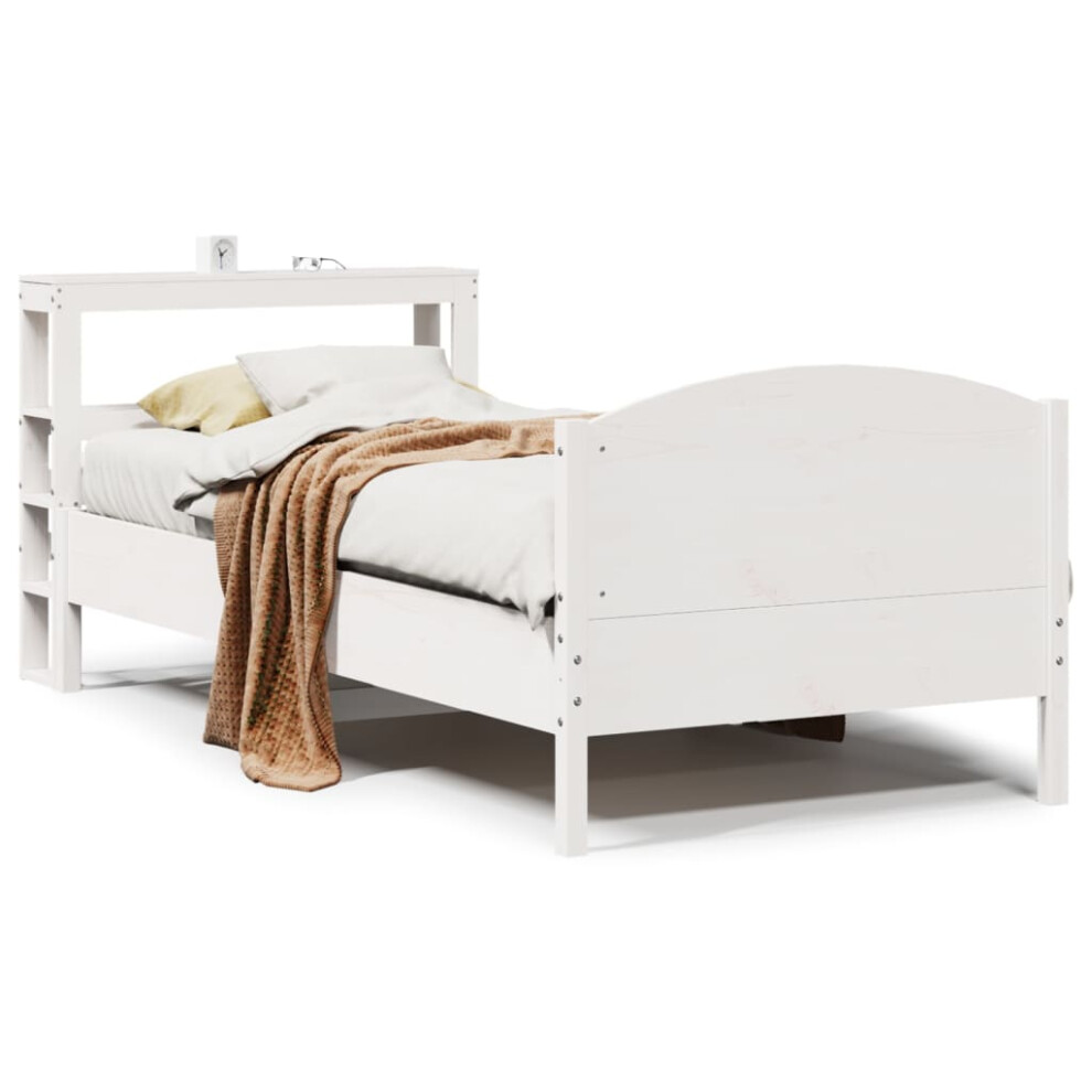 vidaXL Bed Frame with Headboard Bed White 90x190 cm Single Solid Wood Pine