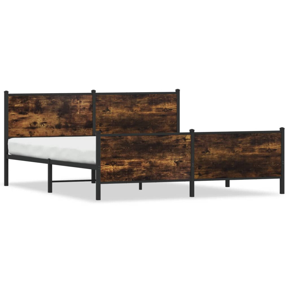 vidaXL Metal Bed Frame with Headboard and Footboard Smoked Oak 183x213 cm