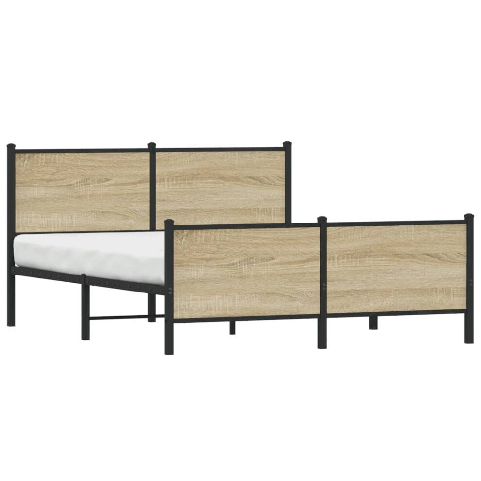 vidaXL Metal Bed Frame with Headboard and Footboard Sonoma Oak 160x200 cm