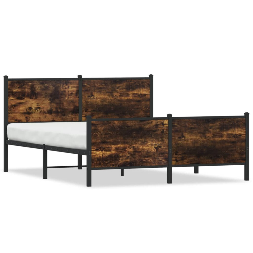 vidaXL Metal Bed Frame with Headboard and Footboard Smoked Oak 160x200 cm