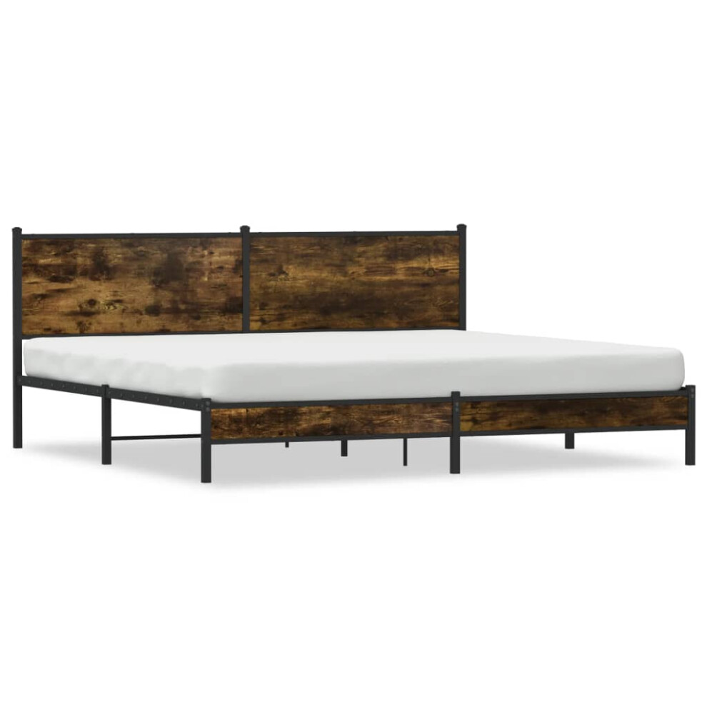 Vidaxl Metal Bed Frame With Headboard Bed Base Bedstead Smoked Oak 200X200 Cm