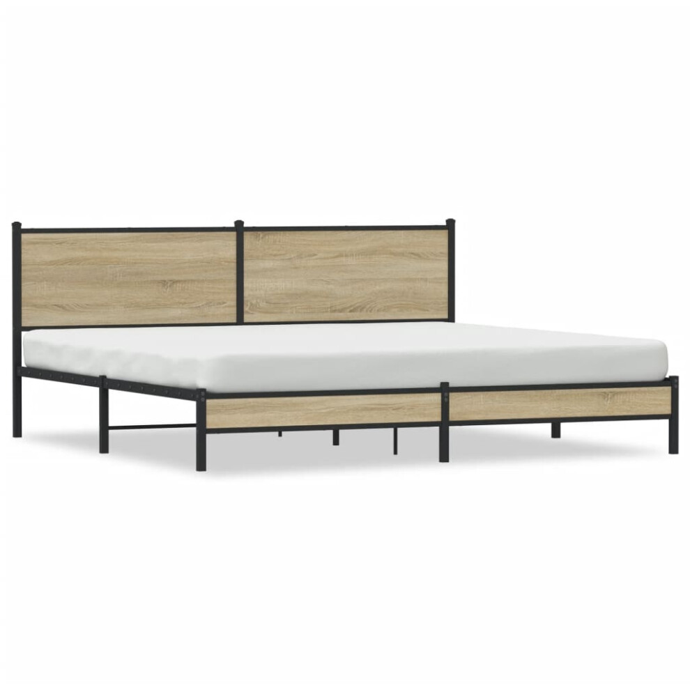 vidaXL Metal Bed Frame with Headboard Bed Base Bedstead Sonoma Oak 200x200 cm