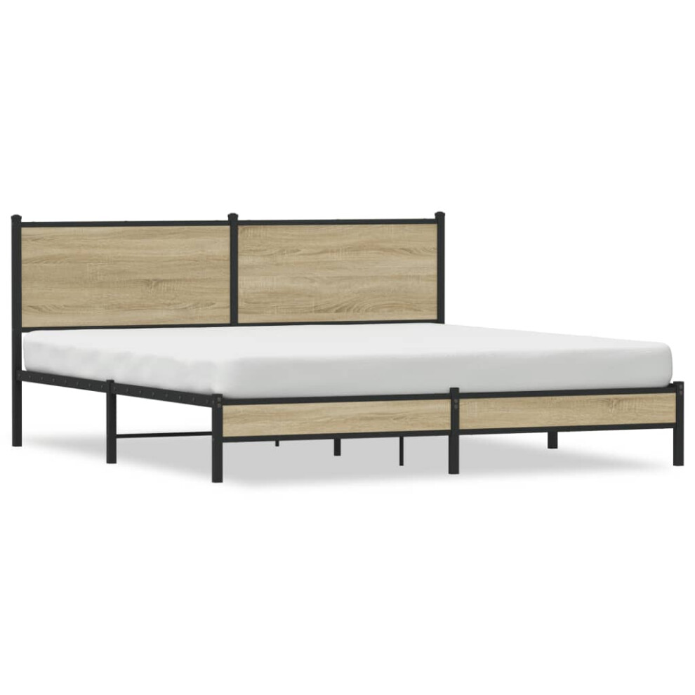 Vidaxl Metal Bed Frame With Headboard Bed Base Bedstead Sonoma Oak 183X213 Cm