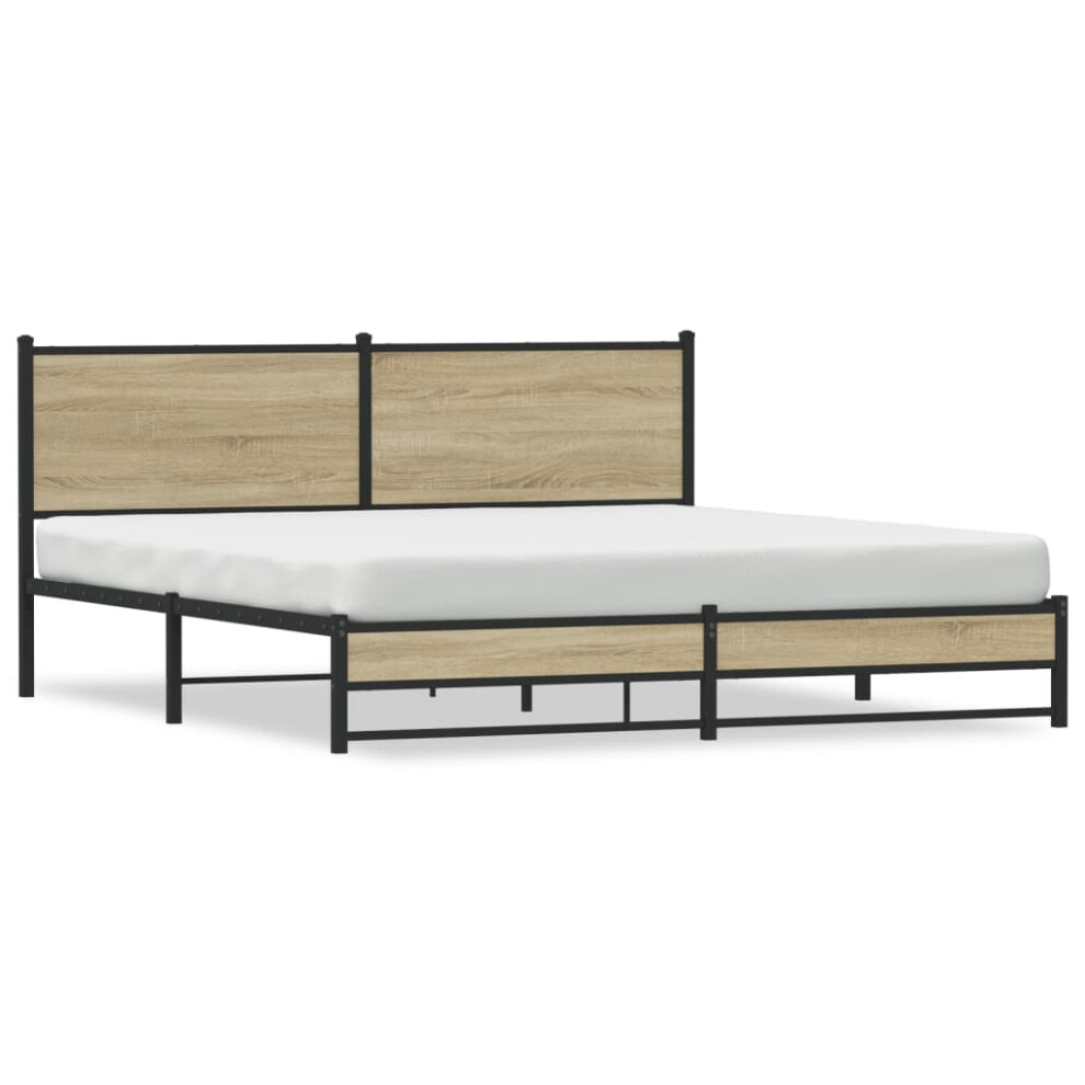 vidaXL Metal Bed Frame with Headboard Bed Base Bedstead Sonoma Oak 183x213 cm