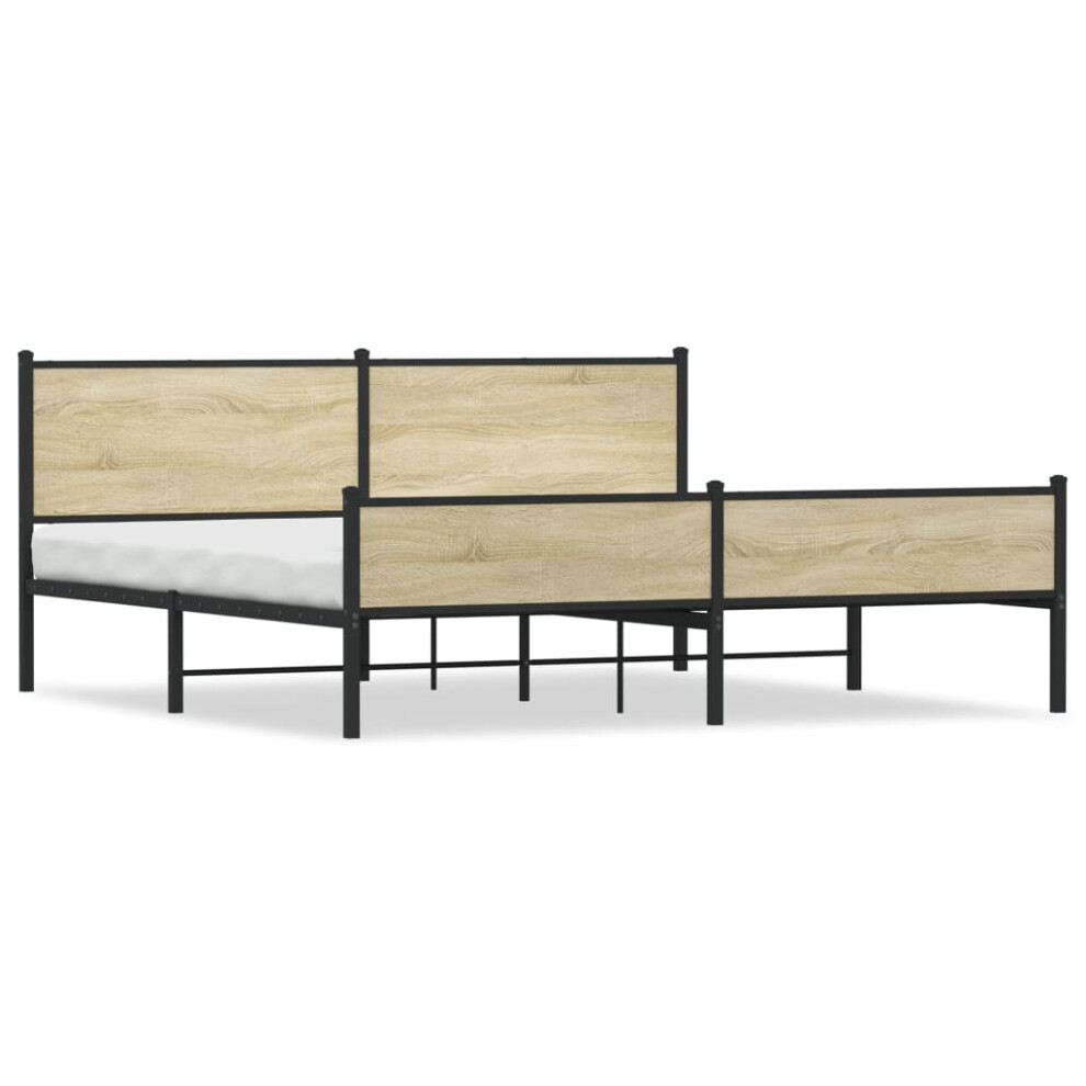 vidaXL Metal Bed Frame with Headboard and Footboard Sonoma Oak 200x200 cm