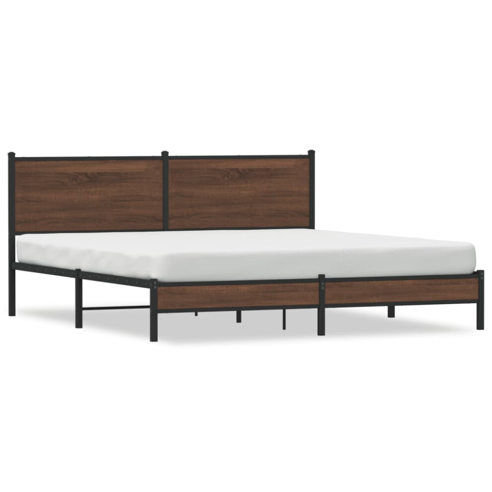 vidaXL Metal Bed Frame with Headboard Bed Base Bedstead Brown Oak 183x213 cm