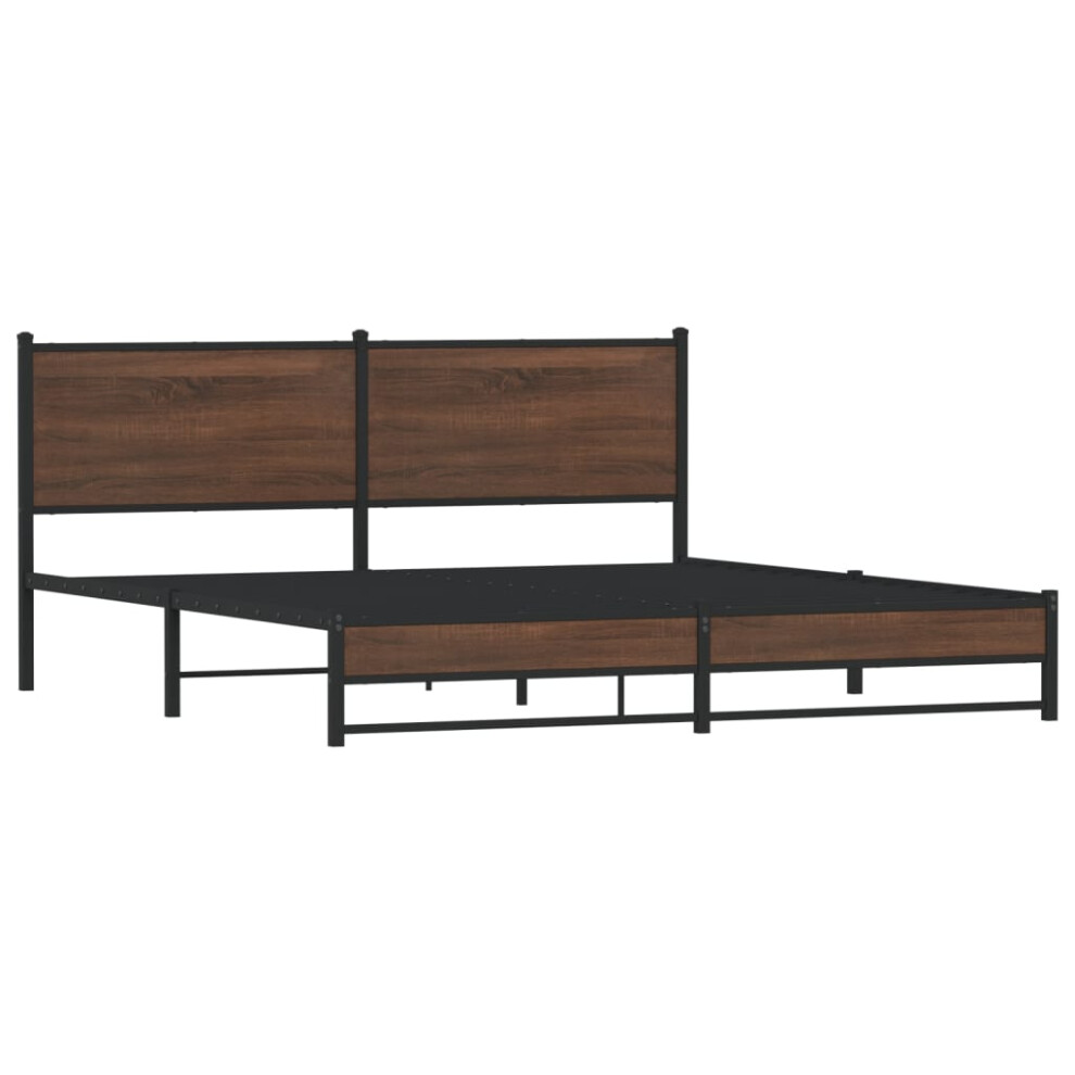 Vidaxl Metal Bed Frame With Headboard Bed Base Bedstead Brown Oak 183X213 Cm