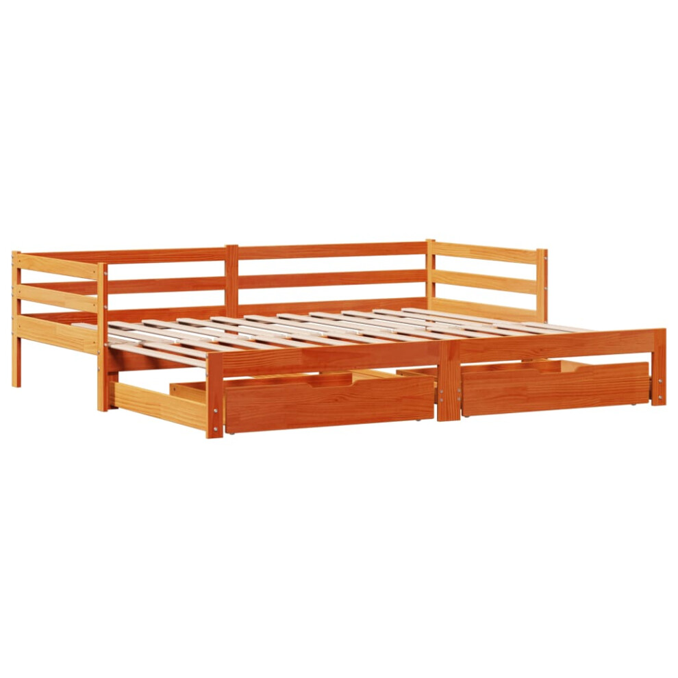 vidaXL Daybed with Trundle and Drawers Wax Brown 90x190 cm Solid Wood Pine