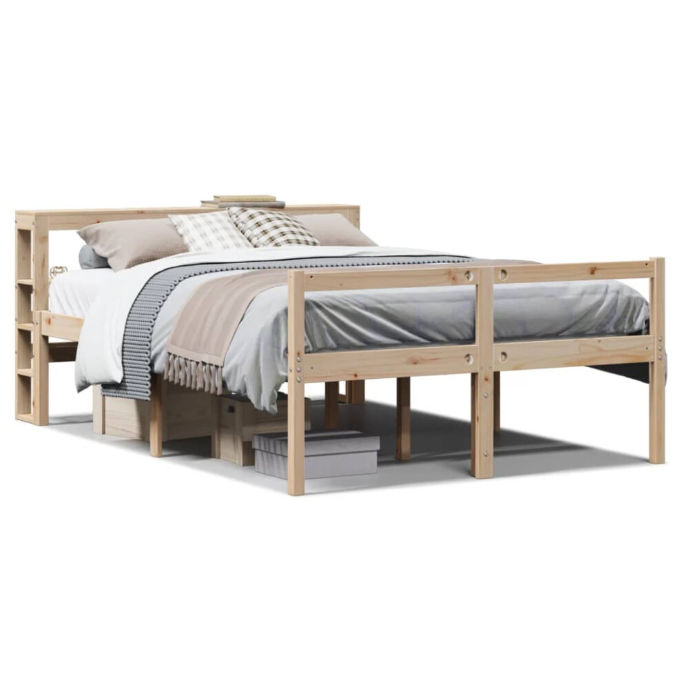 vidaXL Senior Bed with Headboard Bed Frame Bed Base 135x190 cm Solid Wood Pine