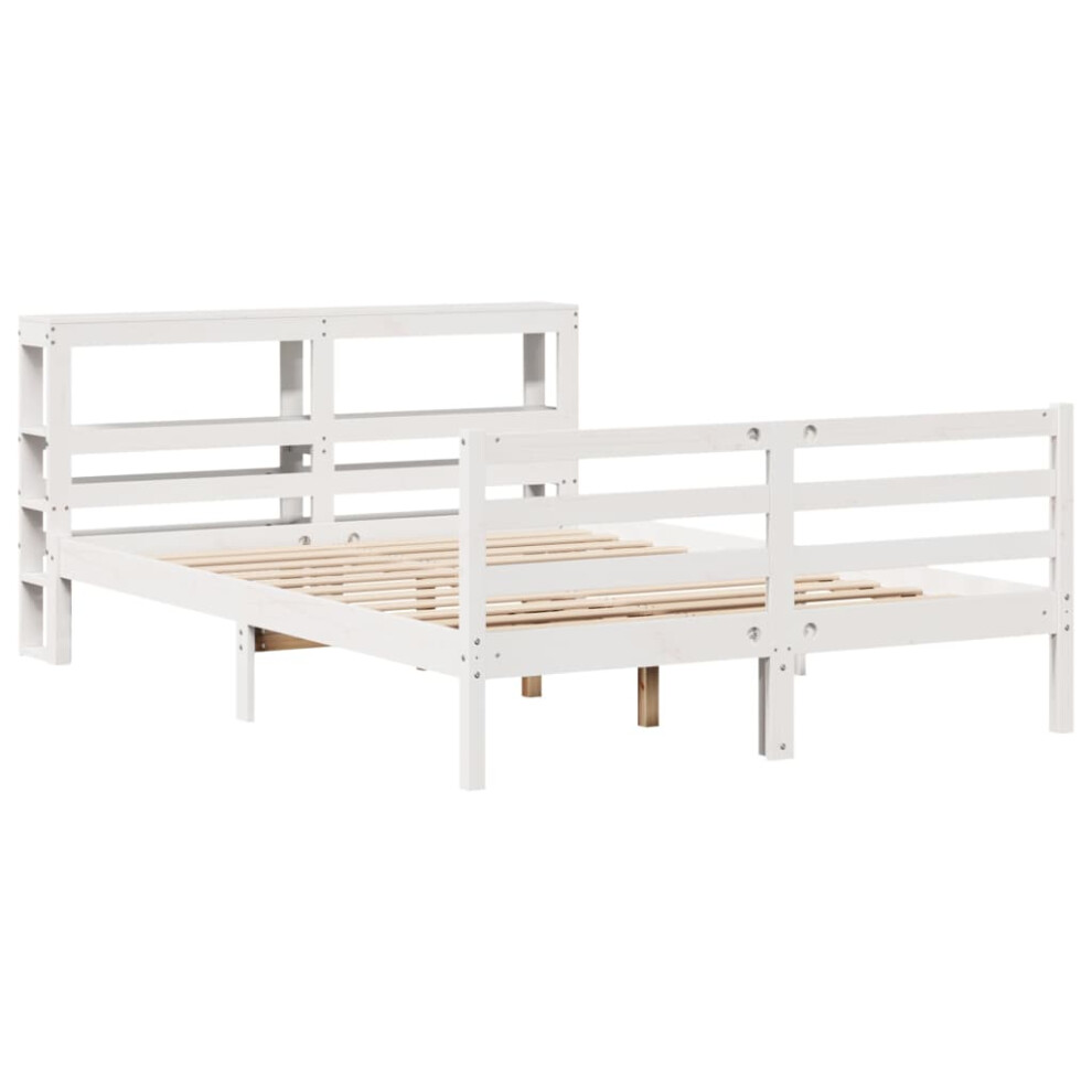 vidaXL Bed Frame with Headboard White 150x200 cm King Size Solid Wood Pine