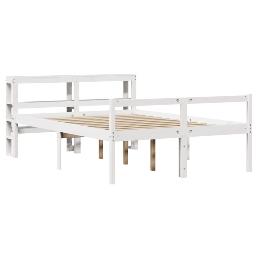 vidaXL Senior Bed with Headboard Bed Frame White 160x200 cm Solid Wood Pine