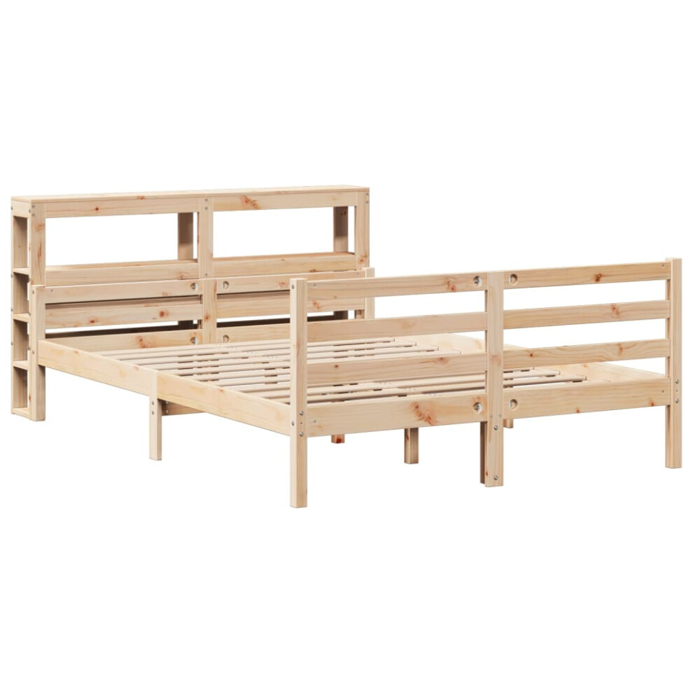 vidaXL Bed Frame with Headboard Bed Base Bedstead 140x190 cm Solid Wood Pine