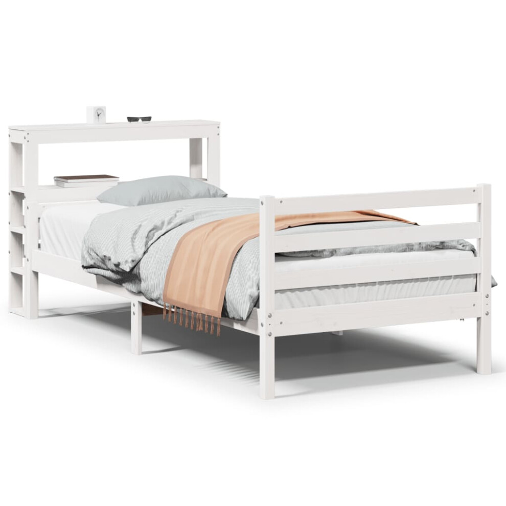 vidaXL Bed Frame with Headboard Bed Base White 100x200 cm Solid Wood Pine