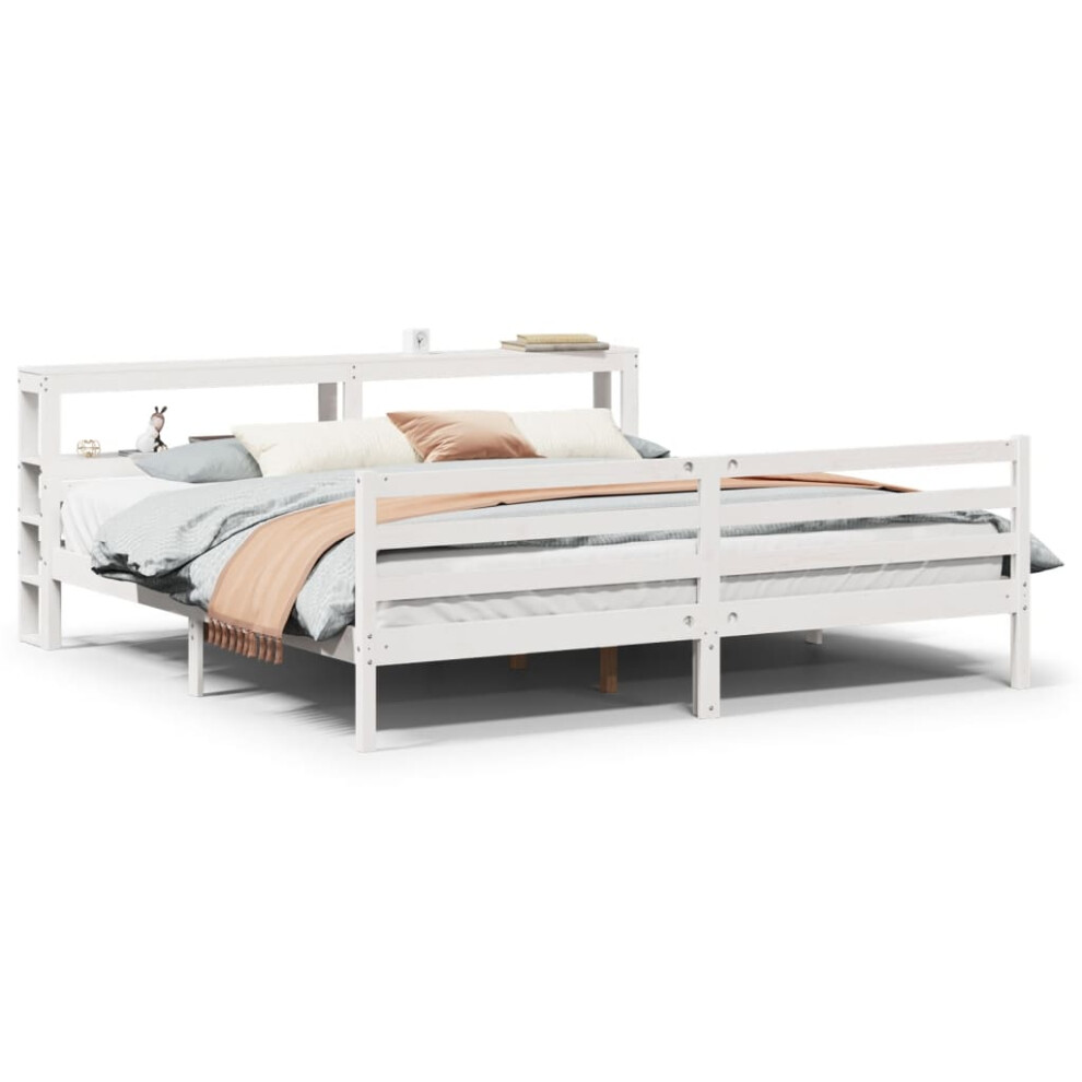 vidaXL Bed Frame with Headboard Bed Base White 200x200 cm Solid Wood Pine