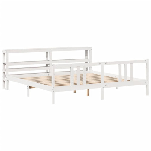 VidaXL vidaXL Bed Frame with Headboard Bed Base White 200x200 cm Solid Wood Pine 1