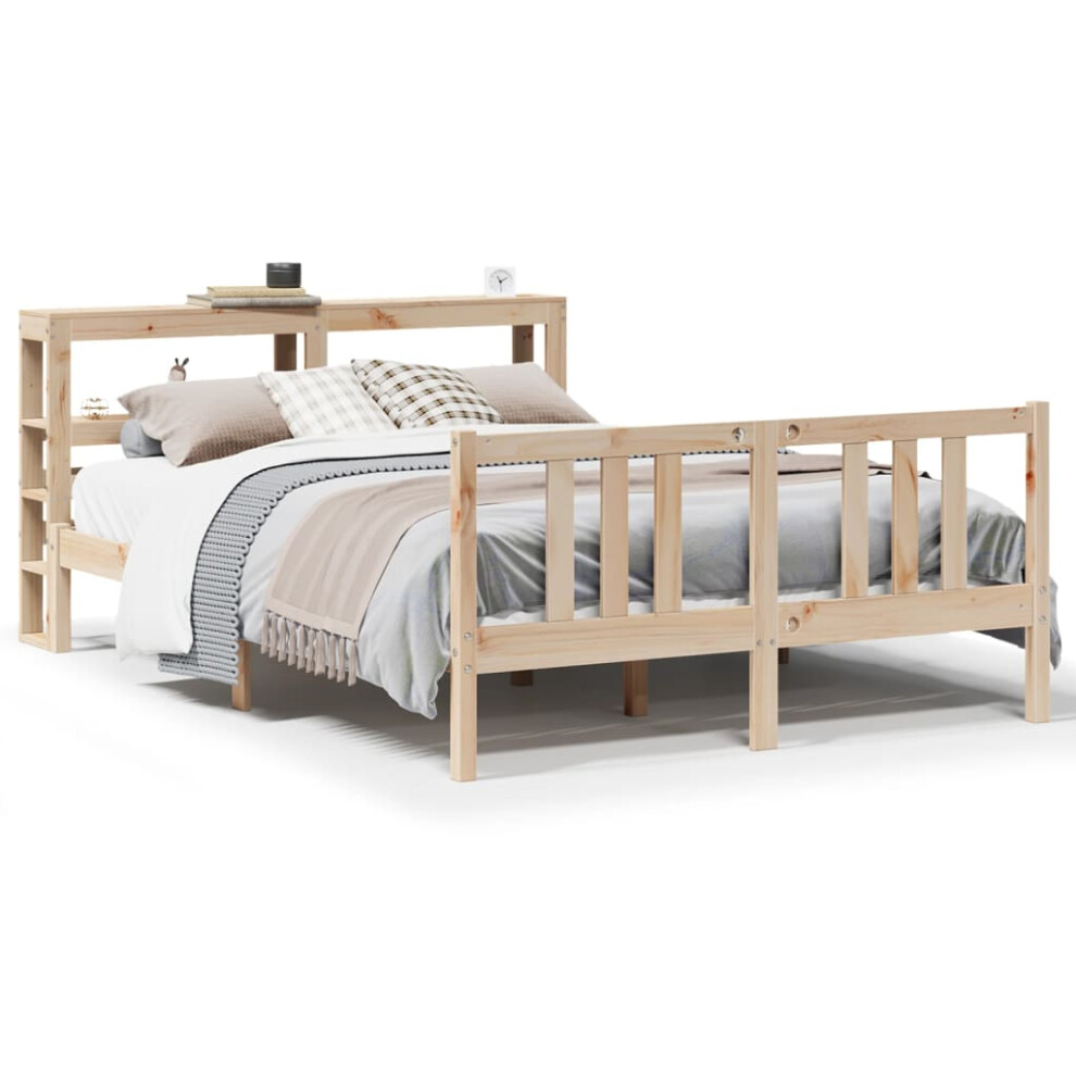 vidaXL Bed Frame with Headboard Bed Base Bedstead 140x190 cm Solid Wood Pine