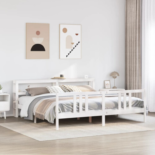 VidaXL vidaXL Bed Frame with Headboard Bed Base White 200x200 cm Solid Wood Pine 2