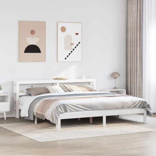 VidaXL vidaXL Bed Frame with Headboard White 180x200 cm Super King Solid Wood Pine 2