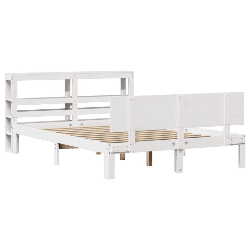 vidaXL Bed Frame with Headboard Bed White 135x190 cm Double Solid Wood Pine