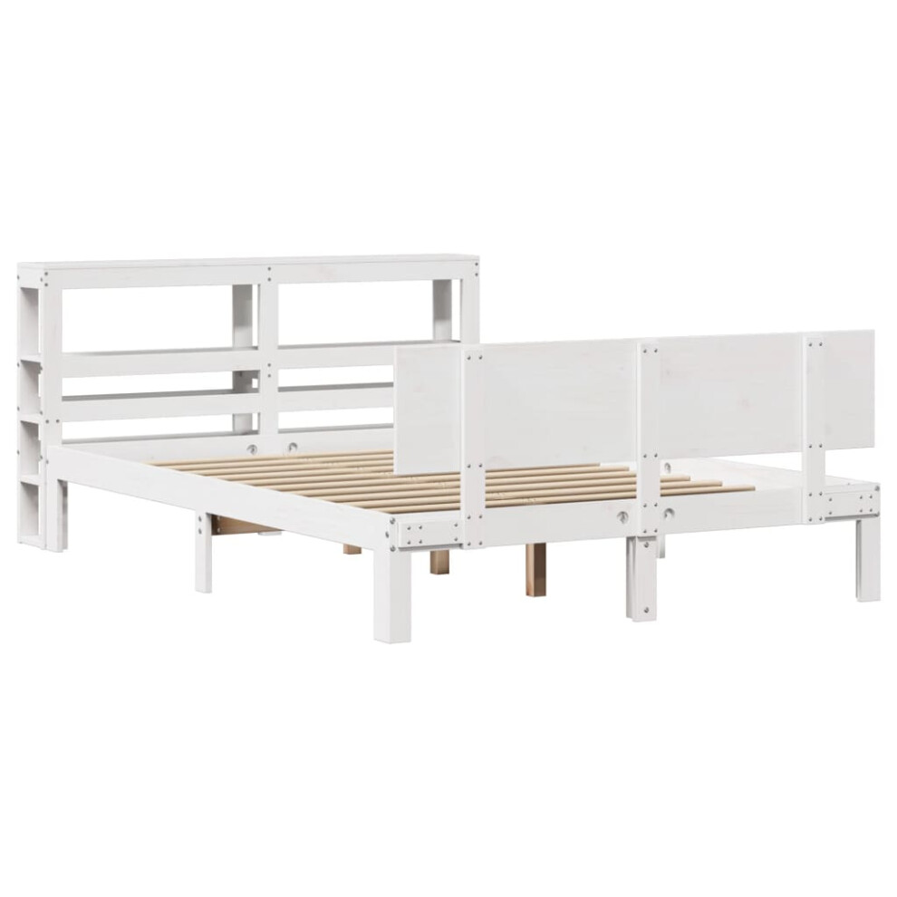 vidaXL Bed Frame with Headboard White 150x200 cm King Size Solid Wood Pine