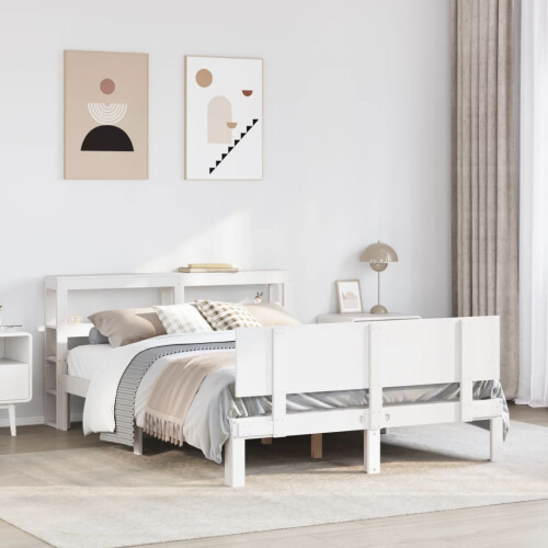 VidaXL vidaXL Bed Frame with Headboard White 150x200 cm King Size Solid Wood Pine 2