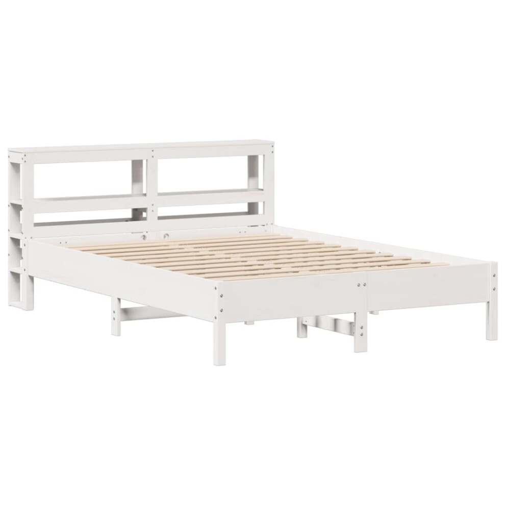 vidaXL Bed Frame with Headboard White 150x200 cm King Size Solid Wood Pine