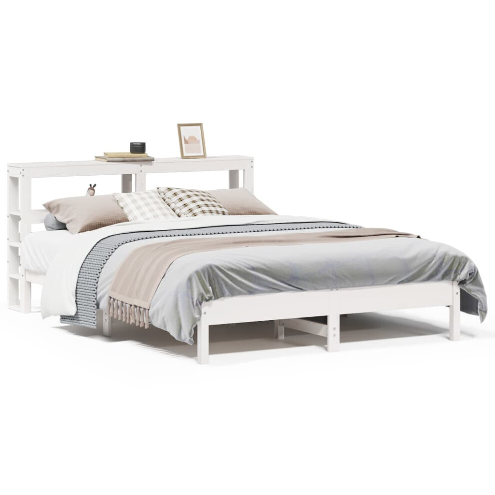 vidaXL Bed Frame With Headboard Bed Base White 140x200 Cm Solid Wood Pine