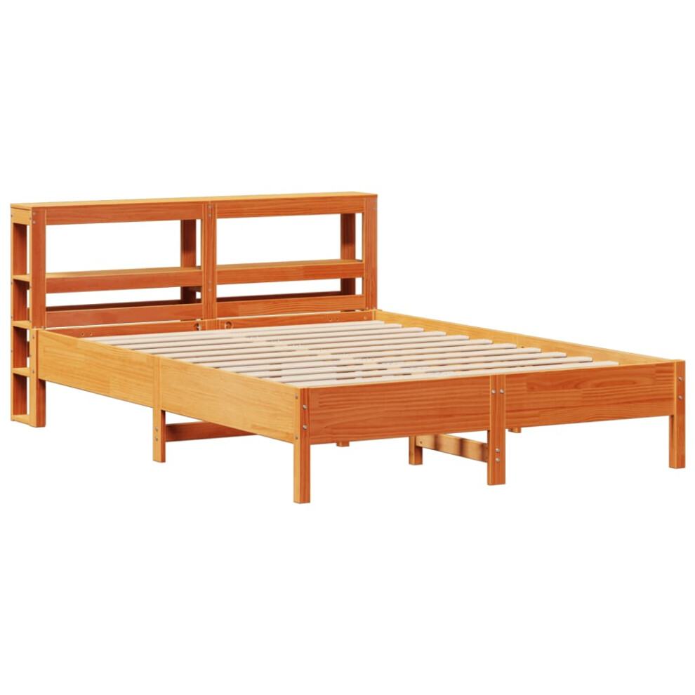 vidaXL Bed Frame with Headboard Wax Brown 135x190 cm Double Solid Wood Pine