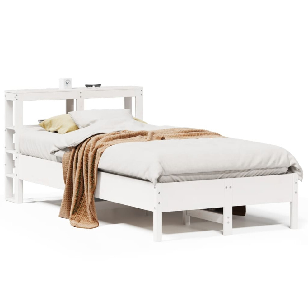 vidaXL Bed Frame with Headboard White 120x190 cm Small Double Solid Wood Pine