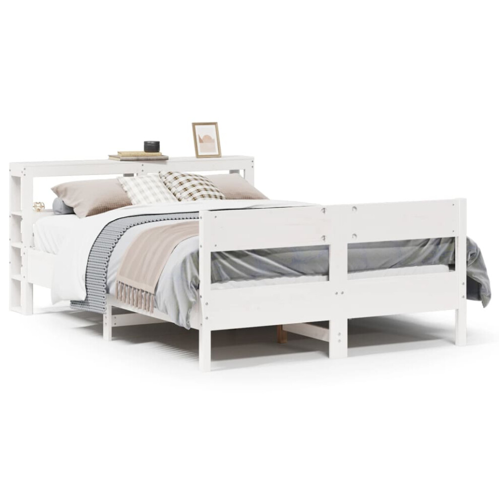 vidaXL Bed Frame with Headboard Bed Base White 140x200 cm Solid Wood Pine