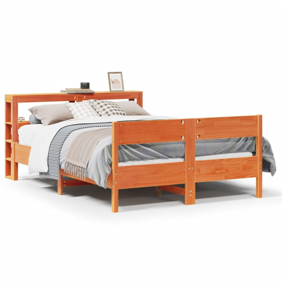 vidaXL Bed Frame with Headboard Wax Brown 150x200 cm King Size Solid Wood Pine