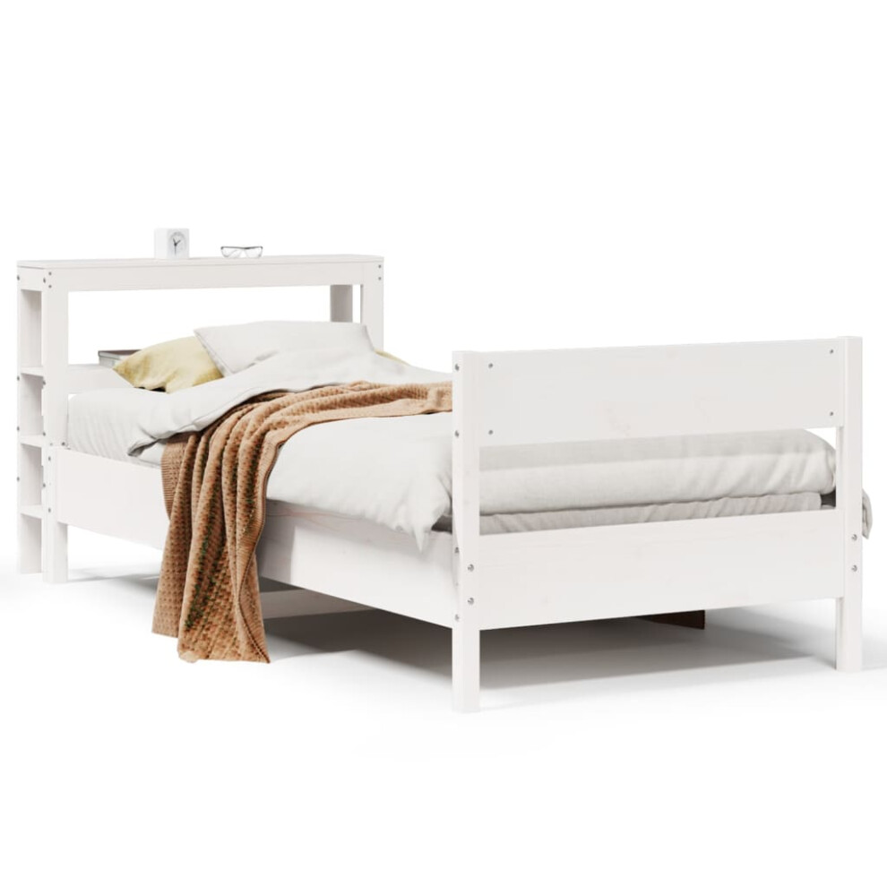 vidaXL Bed Frame with Headboard Bed Base White 100x200 cm Solid Wood Pine