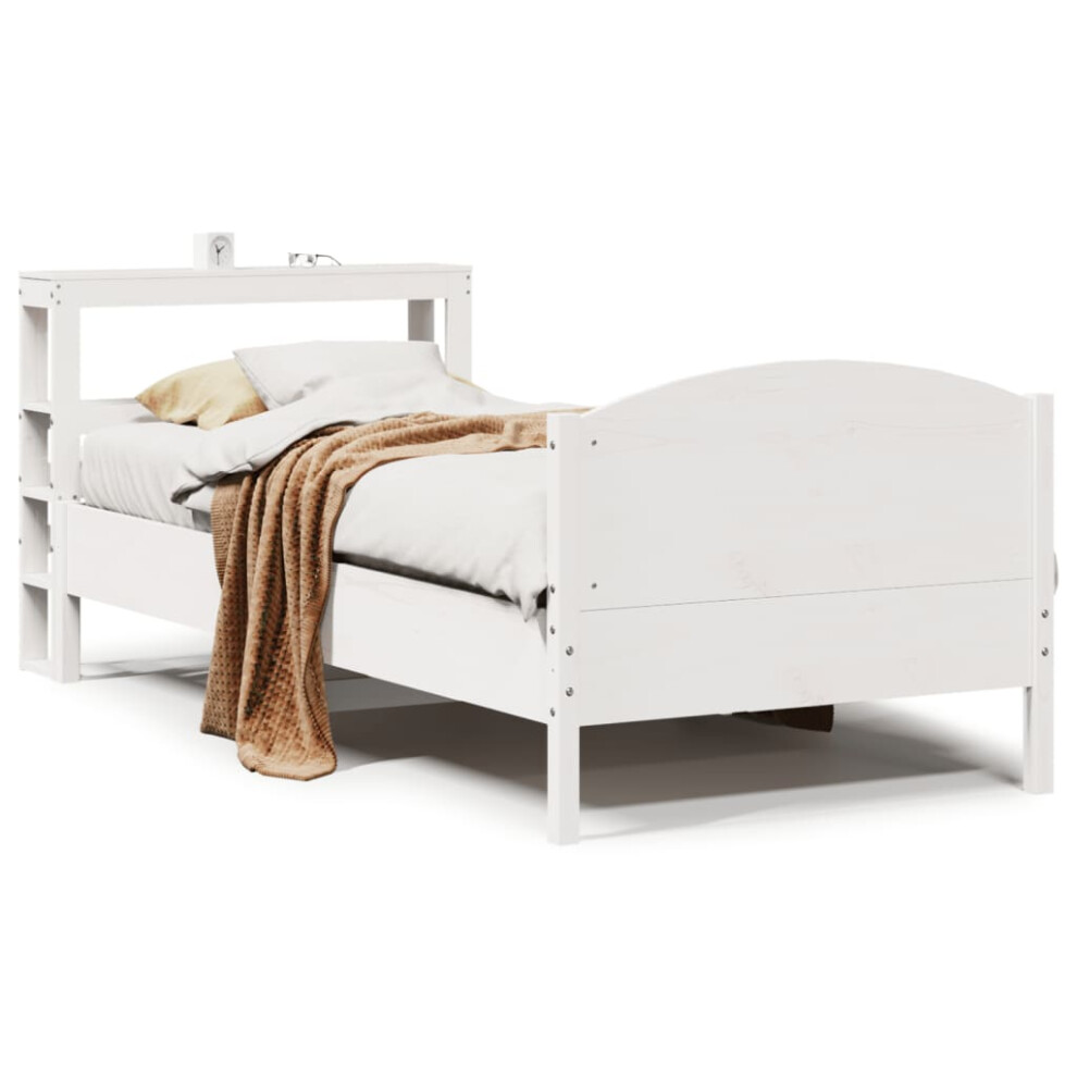 vidaXL Bed Frame with Headboard Bed Base White 100x200 cm Solid Wood Pine